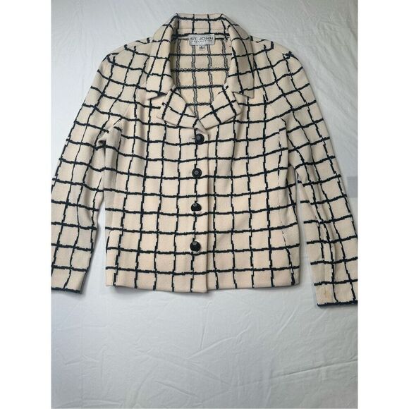 Gorgeous St. John Collection Black & Cream Checked Button Jacket, size 6 - Picture 1 of 10